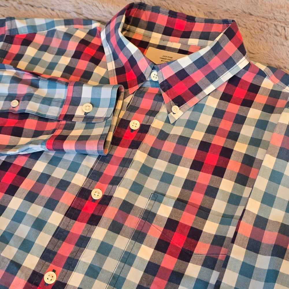 Jack Spade Warren Street Mens Large Plaid Button Down Shirt Red Blue Multi L
